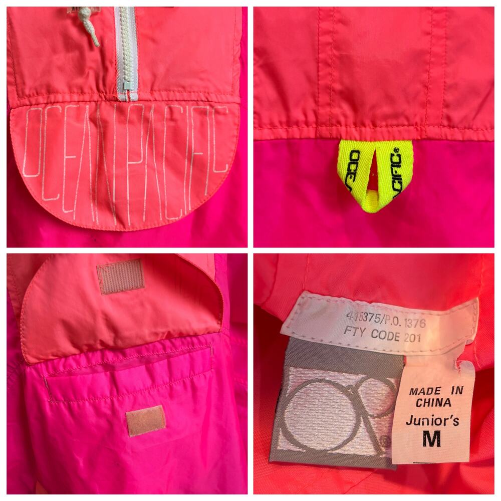 90s Ocean Pacific OP Neon Pink Windbreaker Pullover Half-Zip Jacket, Size M - Picture 6 of 8